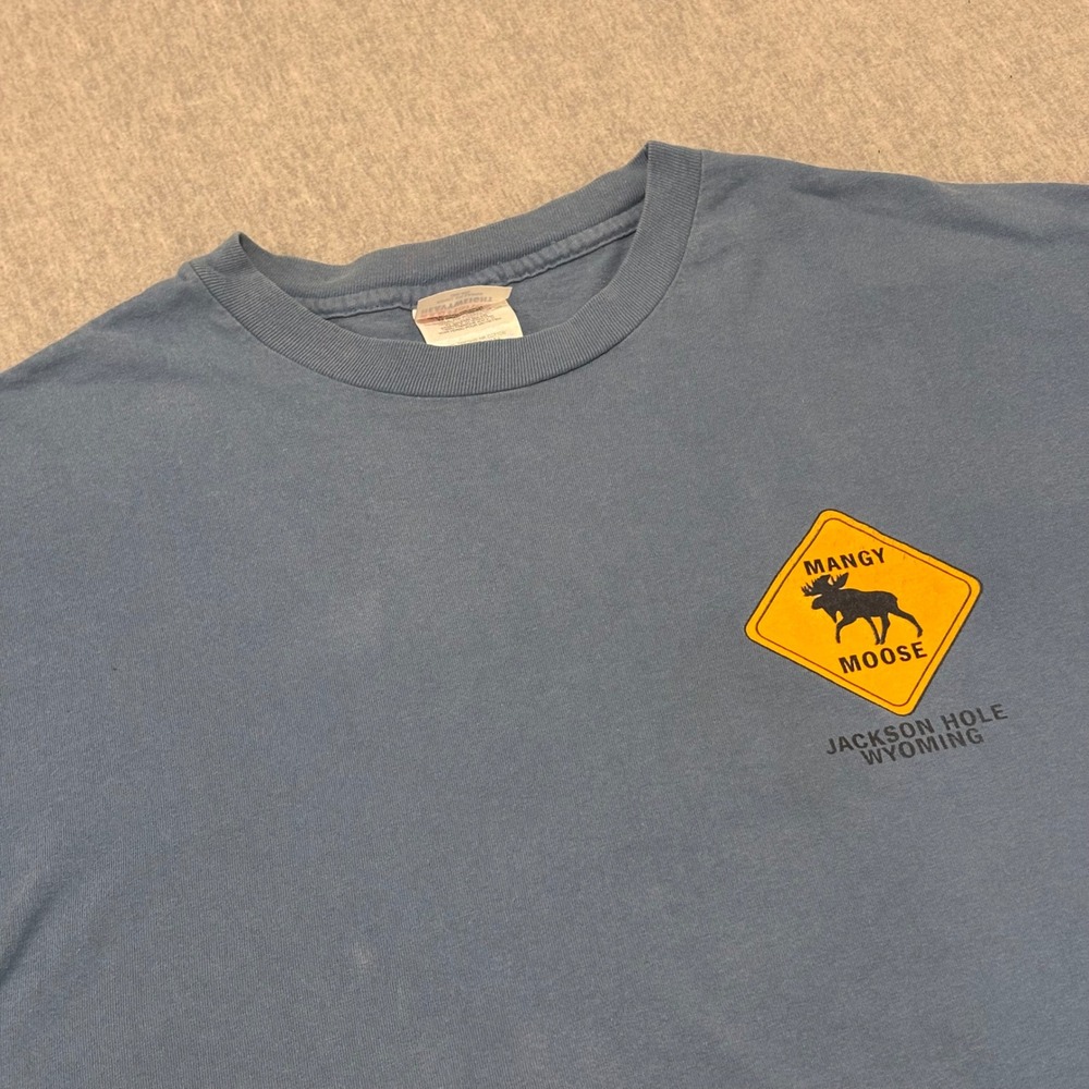 Hanes Heavyweight Mangy Moose Jackson Hole Wyoming Blue Graphic T-Shirt Mens XXL
